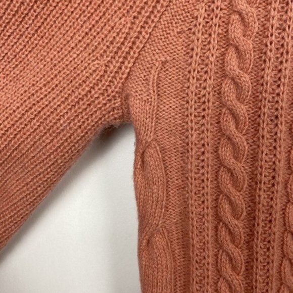 J.Crew S Salmon Cardigan Cable Knit Faux Leather Buttons Lambs Wool - Picture 8 of 14